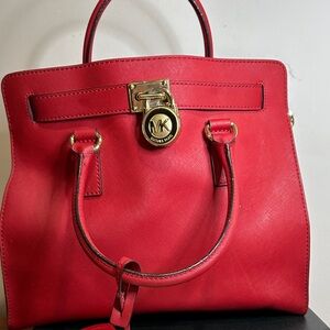 Michael Kors Red Satchel with Gold Details